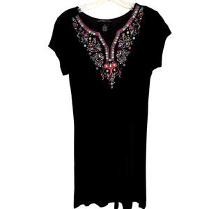 Design History PS SP Embordered Women's Maxi BOHO Sun Dress Petites Size 4P 6P